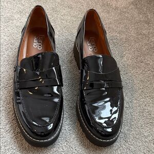 Franco Sarto Black Patent Chunky Women's Loafers, Size 9